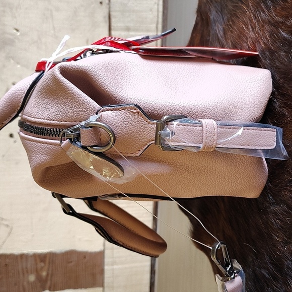 Montana West satchel crossbody bag pink rose colorzip top double handle New! - Picture 4 of 7